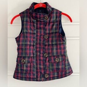 Gap Kids Puffer Vest Tartan Plaid Quilted Zipper and Button Front Size S (6-7)